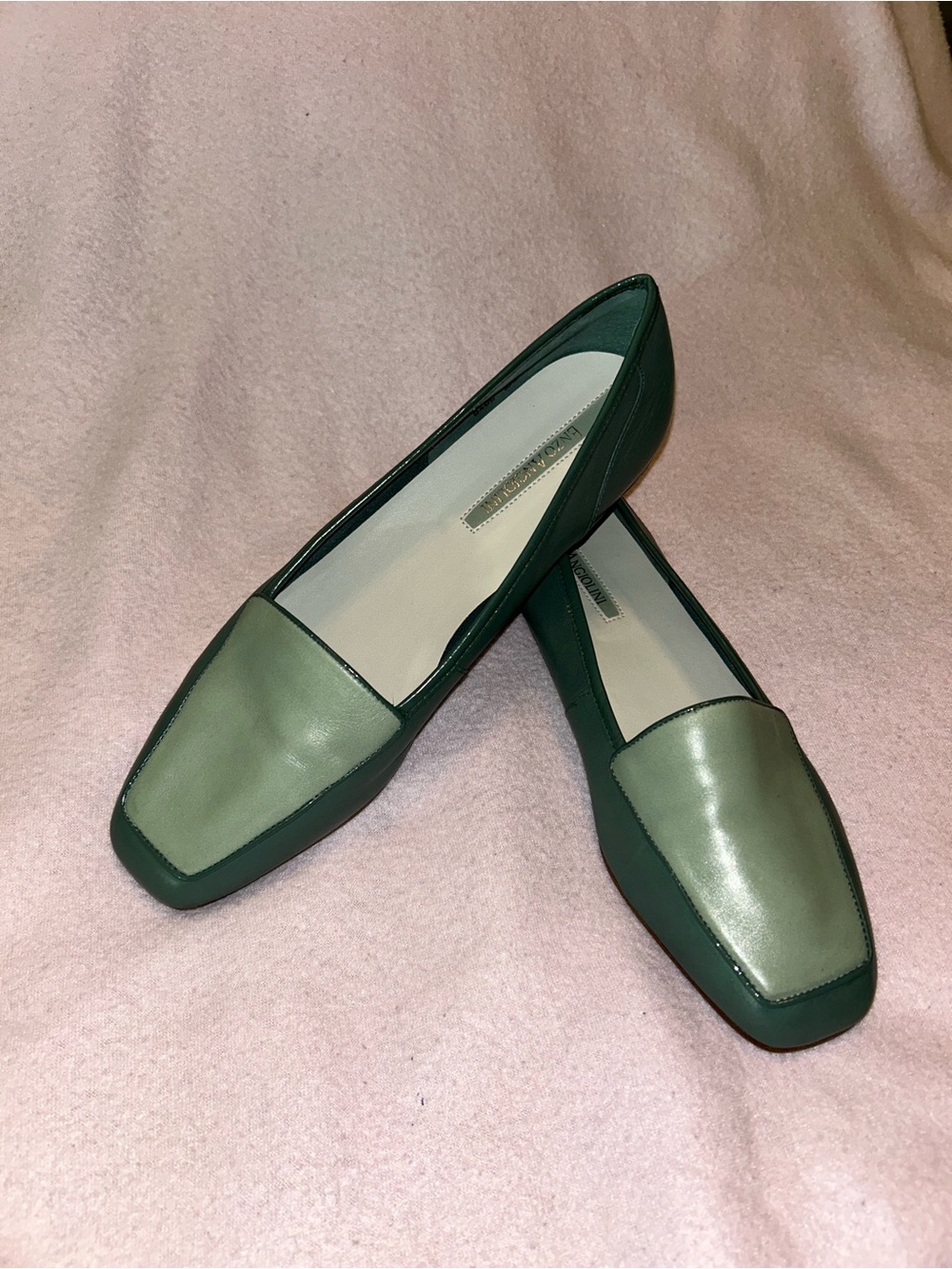 Enzo Angiolini Liberty Green Leather Square Toe Loafers Size 10M preppy Y2K